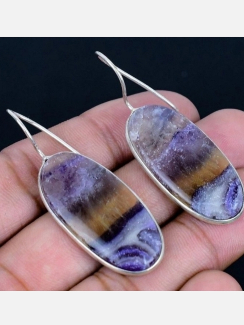 Fluorite Gemstone Jewelry 925 Sterling Silver Handmade Earrings